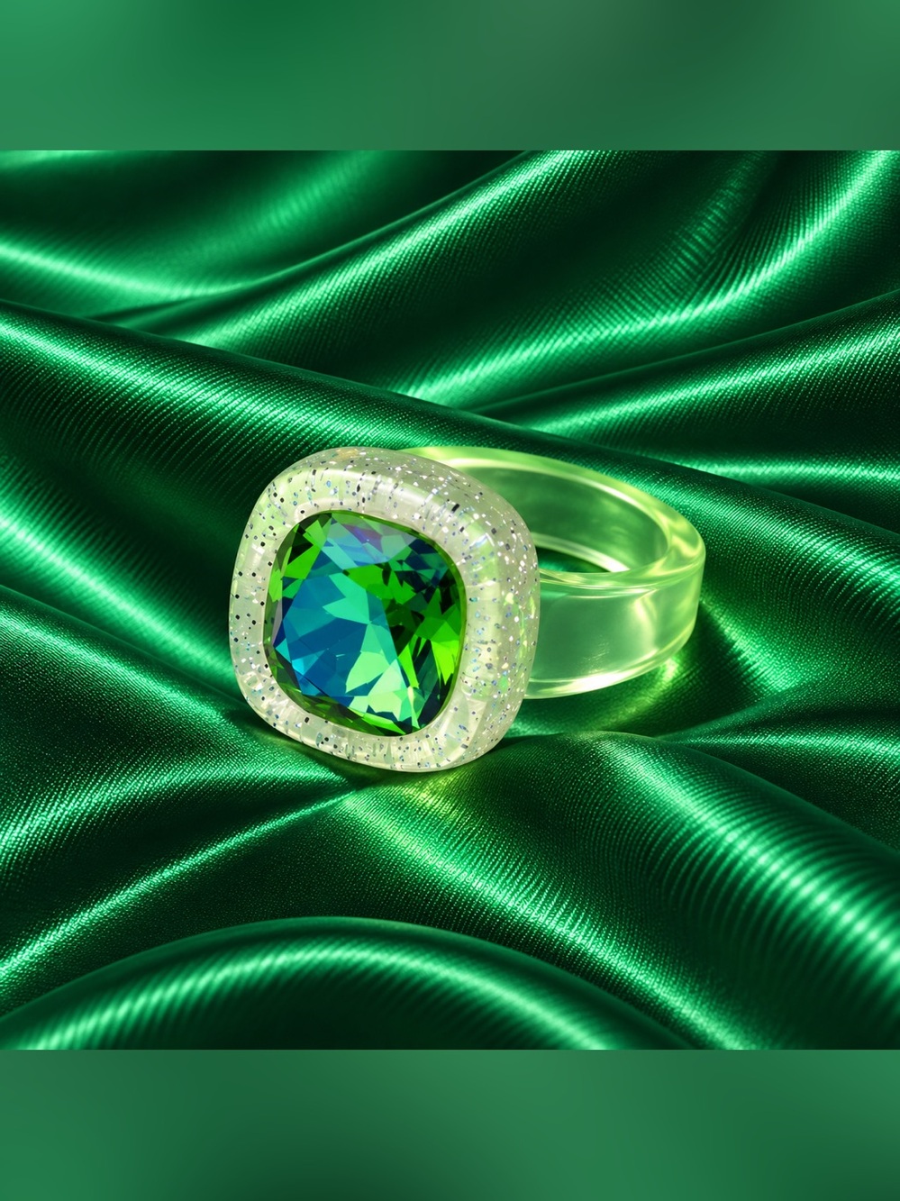 Green Blue Crystal Chunky Resin Ring Glitter Square Statement Ring New 8